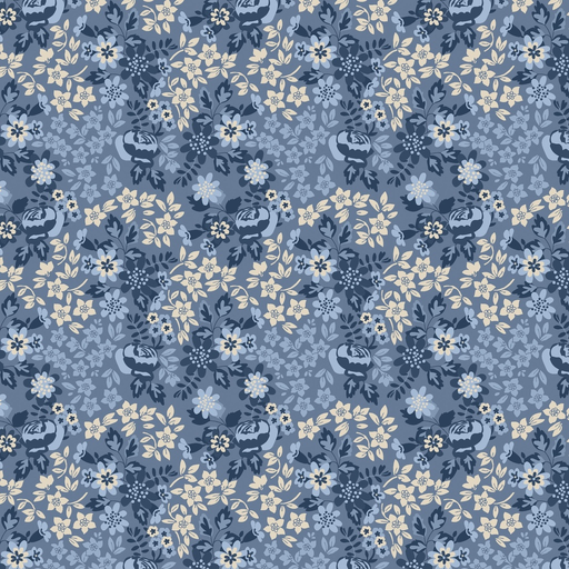 [W140-006-550] Stripes and Stars Rose Floral Blue Tonal