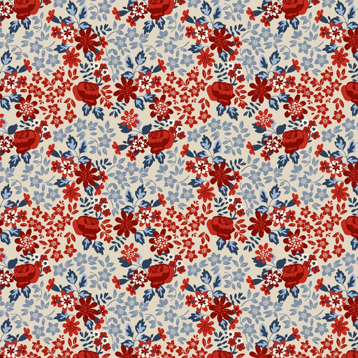 [W140-006-035] Stripes and Stars Rose Floral Antique Multi