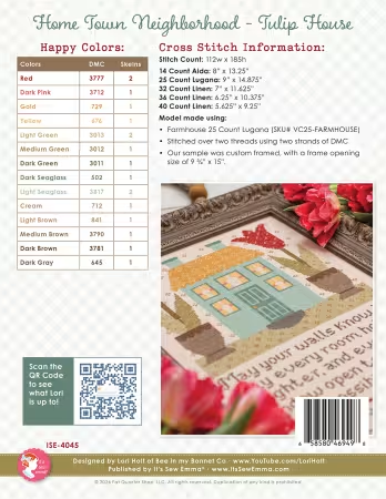 Home Town Neighborhood Tulip House Cross Stitch Pattern
