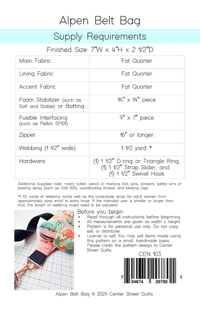 Alpen Belt Bag Pattern