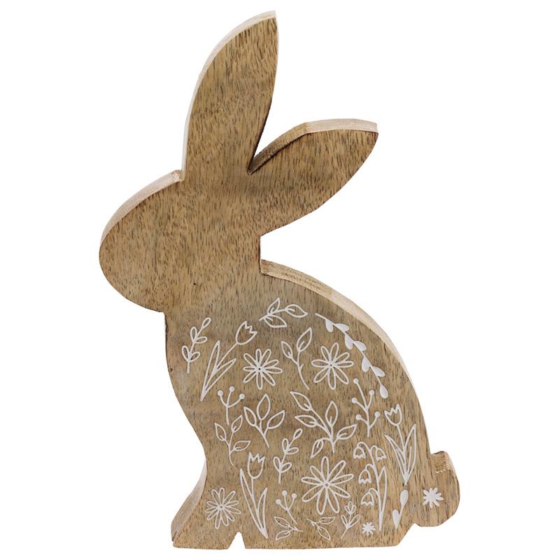Wood Bunny with Etched Flowers