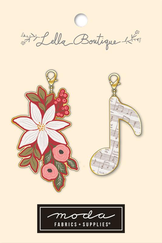 Poinsetta Music Note Zipper Pull