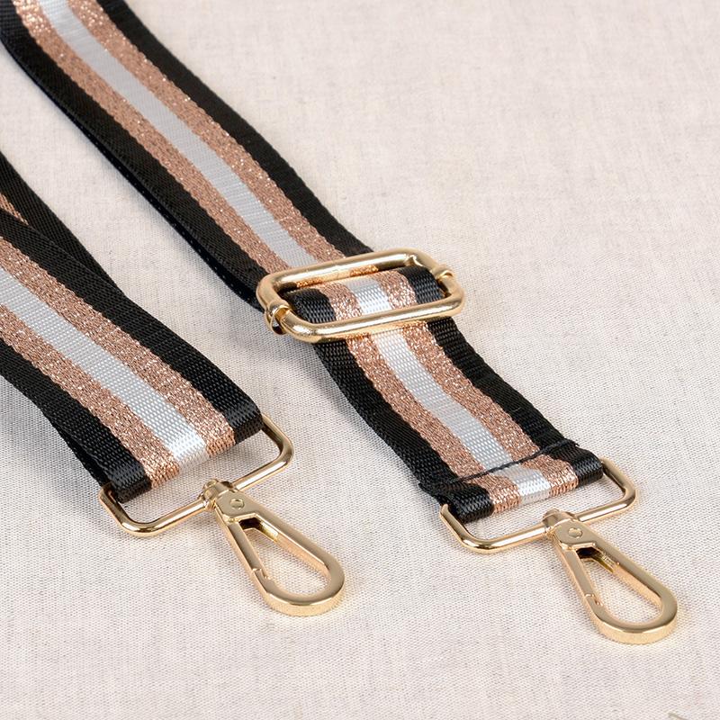 Shoulder Strap with Hardware Black/Silver/ Metallic Rose Gold