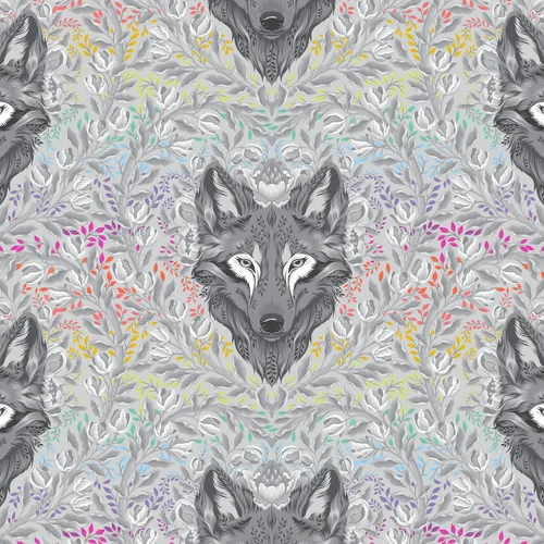 Tula Pink Graywork Wolf of Pink Street Fog