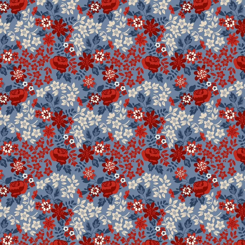 Stripes and Stars Rose Floral Blue Multi