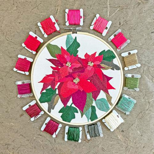 Poinsettia Hand Embroidery and Beadwork Kit