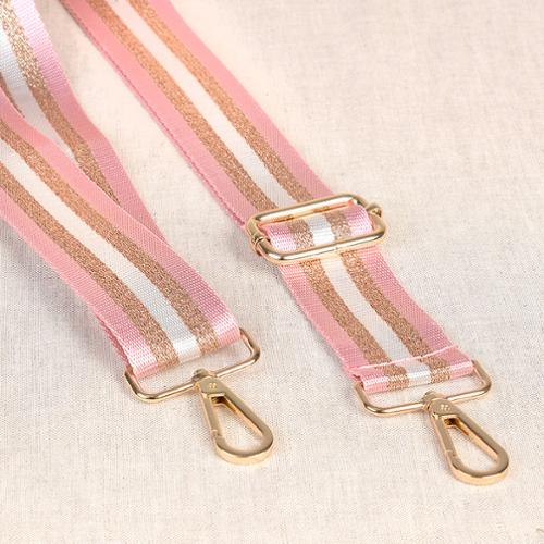 Shoulder Strap with Hardware Pink/White/ Metallic Rose