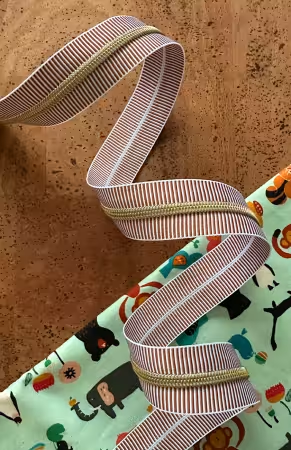 Brown/White Stripe Silver Teeth Zipper by the Yard