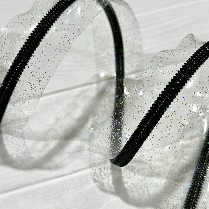 Clear Holographic Sparkle Vinyl #5 Zipper Black Teeth