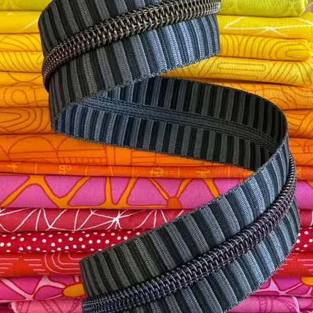 Black/Grey Stripe Tape Rainbow Teeth Zipper by the Yard