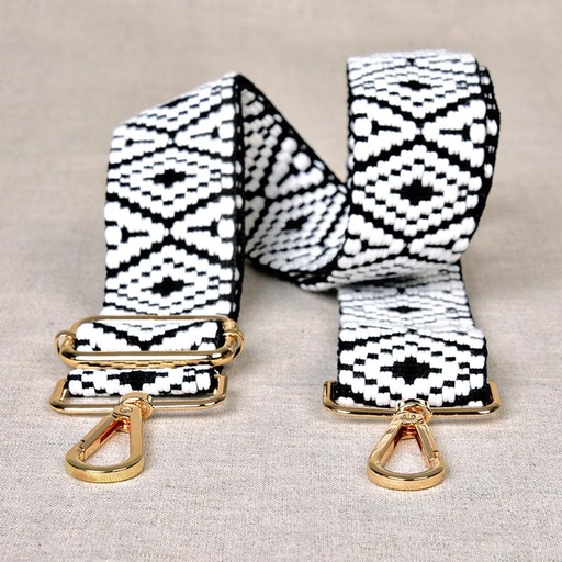 [M6940U040580] Shoulder Strap with Hardware Black/White