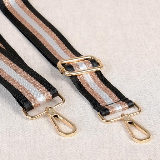 [M06936U040048] Shoulder Strap with Hardware Black/Silver/ Metallic Rose Gold