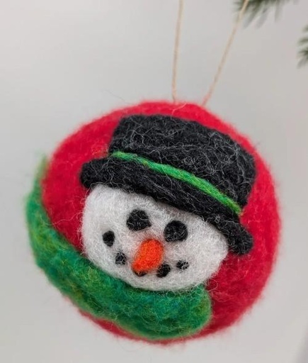 [REDFELTEDED] Wool Snowman Felted Ornament Red