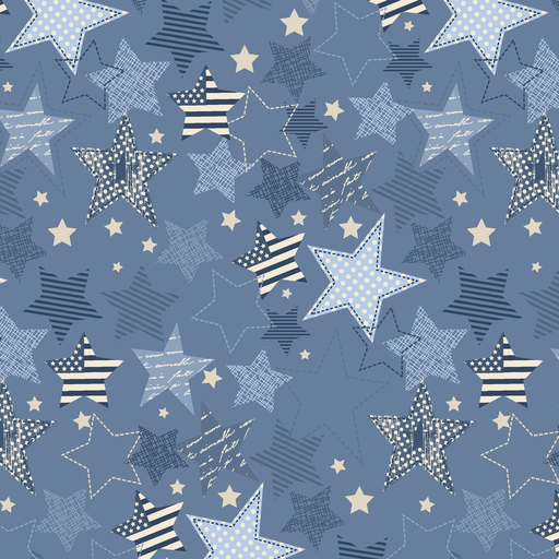 [W140-115-555] Stripes and Star Blue Large Stars