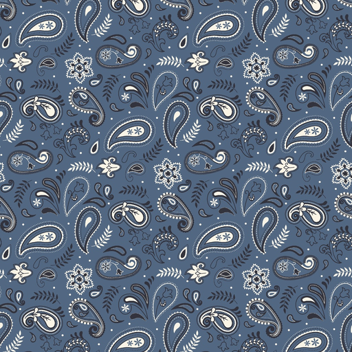 [W140-007-505] Stripes and Stars Paisley Blue