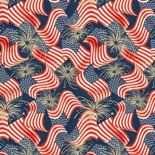 [W140-004-535] Stripes and Stars Flags & Fireworks Navy