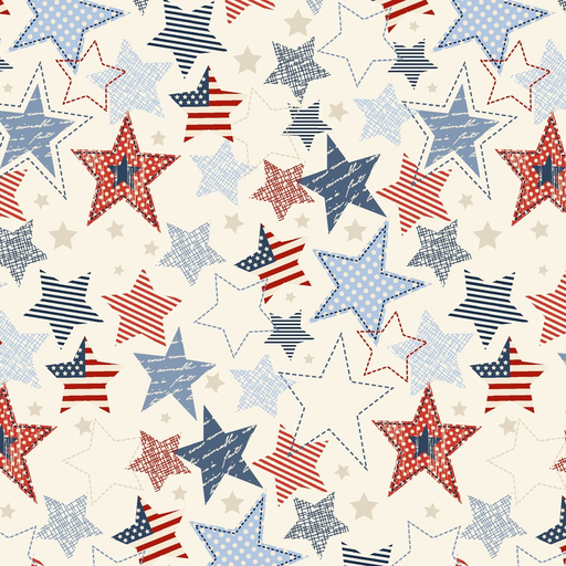 [W140-005-035] Stripes and Stars Large Stars Cream Multi