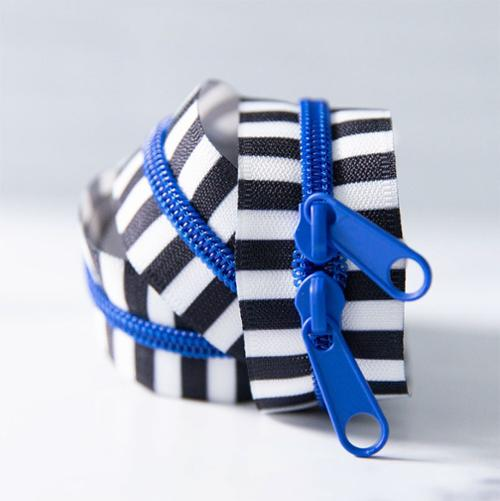 [SSZC03] Black/White Tape with Blue Ribbon Teeth 30" Zipper
