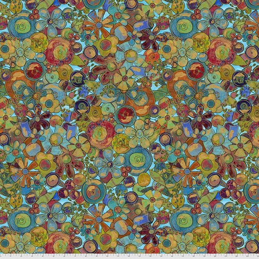 108" Wide Flourish Tossed Flowers Teal