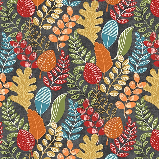 [16284 13] Hello Pumpkin Dancing Leaves Dark Grey